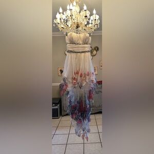 La Femme Strapless Cream and Red Ombre Dress